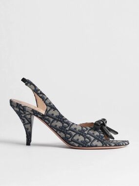 Dior Bow Heeled Slingback Sandal Bleu Marine